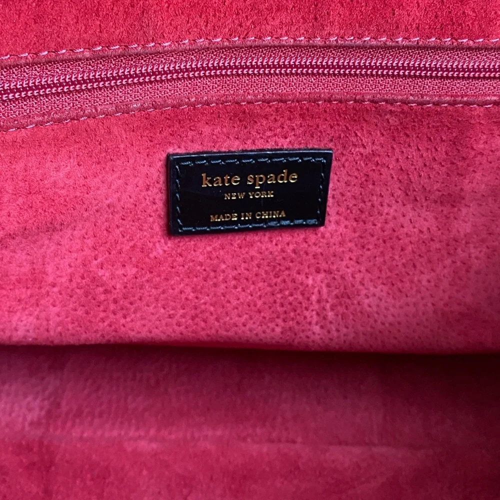 Kate Spade Black Plaid Tote with Red Bow Charm